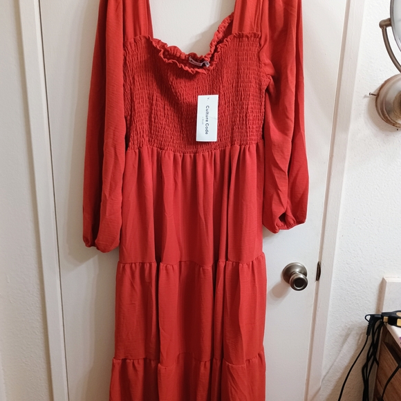 culture code Dresses & Skirts - Elegant Rust Color Midi Dress with Long Sleeves